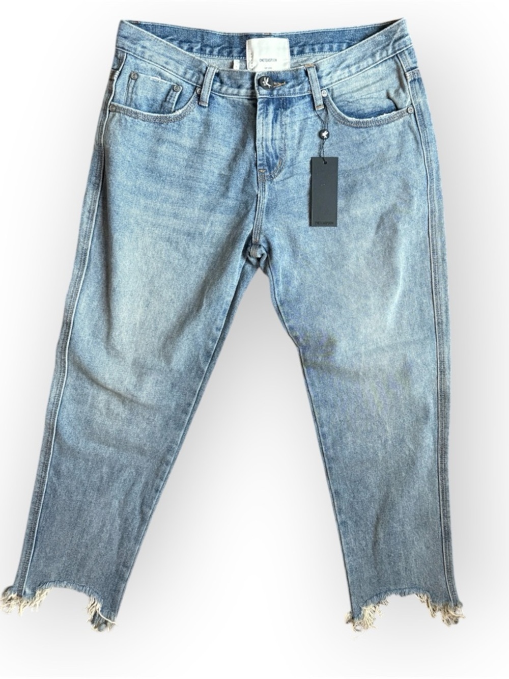 ONE TEASPOON Women Light Wash Raw Hem Jeans NWT regular low waist relaxed